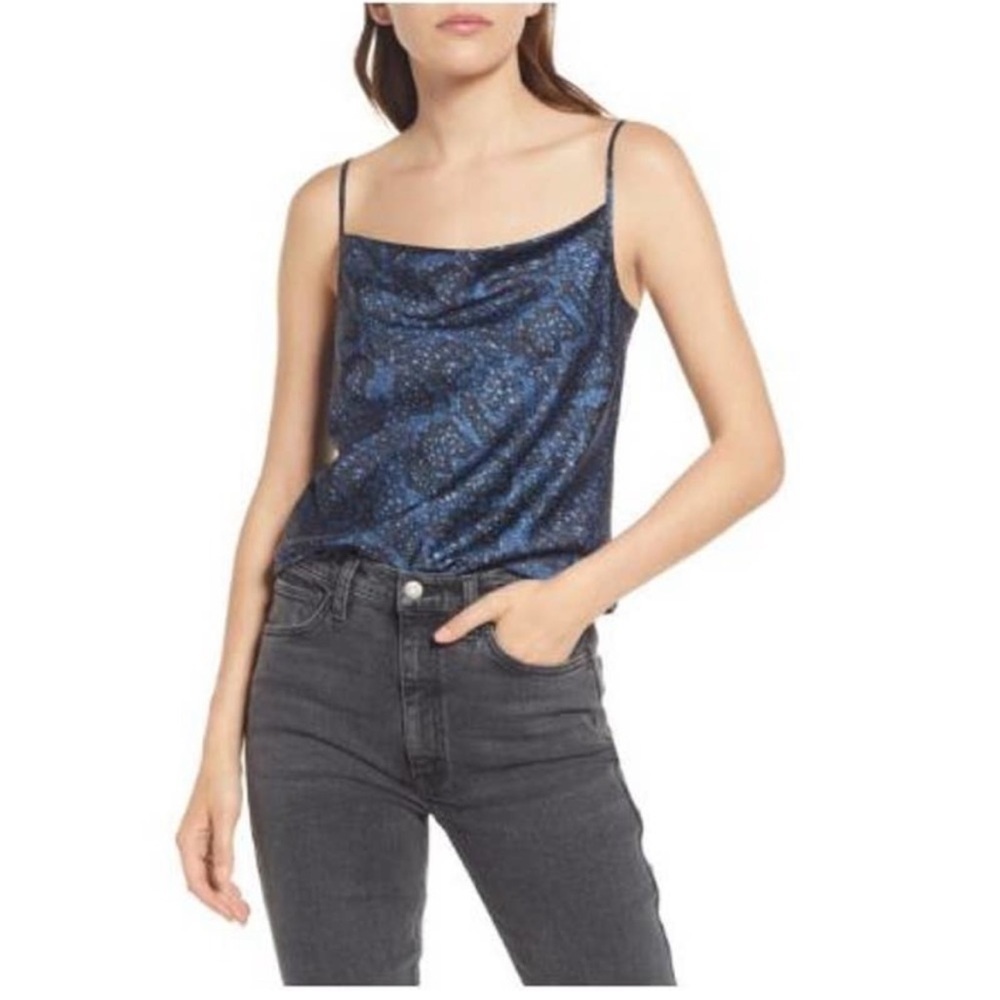 New All Saints Hadley Tamora Snakeskin Print Camisole Blue Draped Neck Sz 4